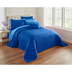 Blue BrylaneHome Lily Damask Embossed Bedspread Twin